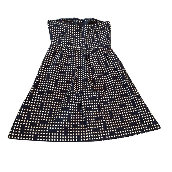 Gap Strapless Navy & White Polka Dot Dress Size 2 Cotton & Linen Blend Knee Leng - Picture 2 of 8